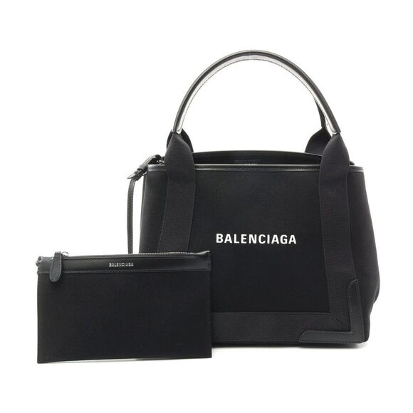 Balenciaga Navy Cabas S Canvas Leather Tote Bag - Picture 1 of 4